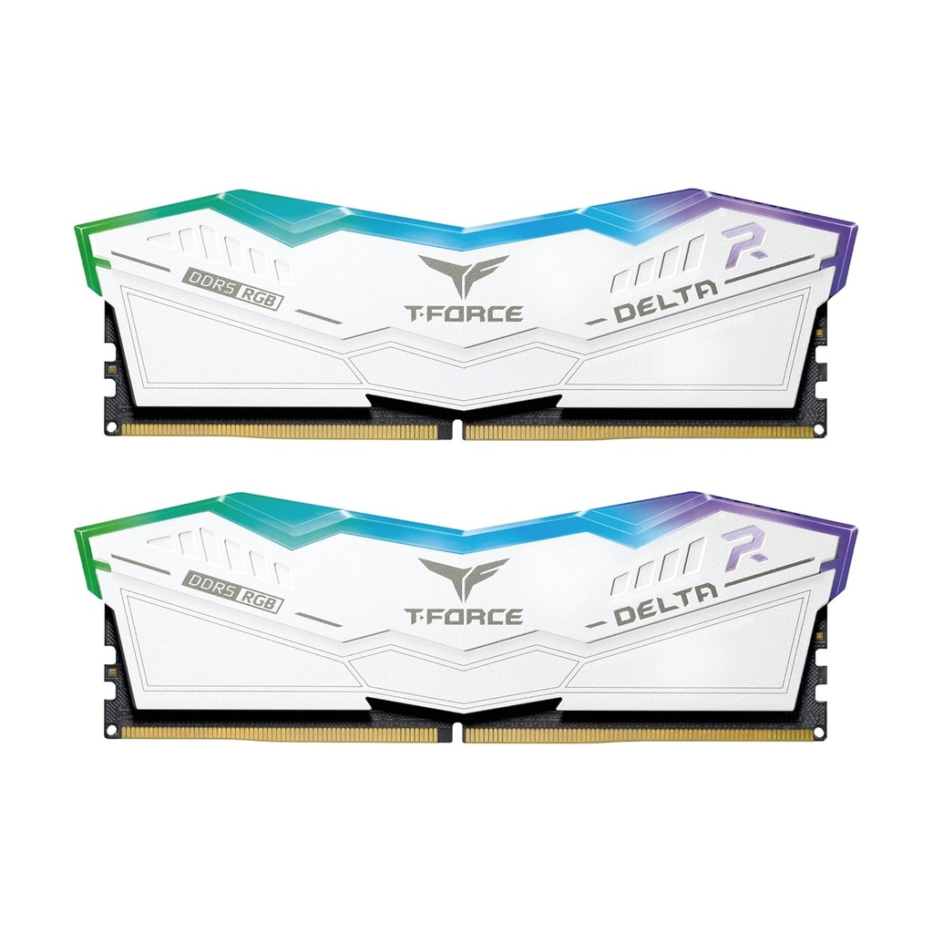[FF4D564G6000HC38ADC01] TeamGroup T-Force DELTA RGB 64GB (2x32GB) DDR5 6000MHz CL38 Memory Kit - White