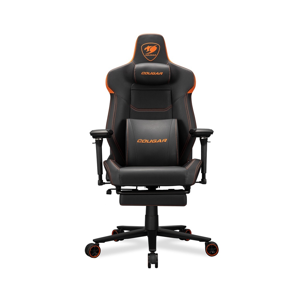 [3MEVMORB.0001] Cougar Armor Evo M Breathable PVC leather.5D Adjustable Armrest.Retractable Footrest.Magnetic Memory Foam Neck Pillow - Black/Orange