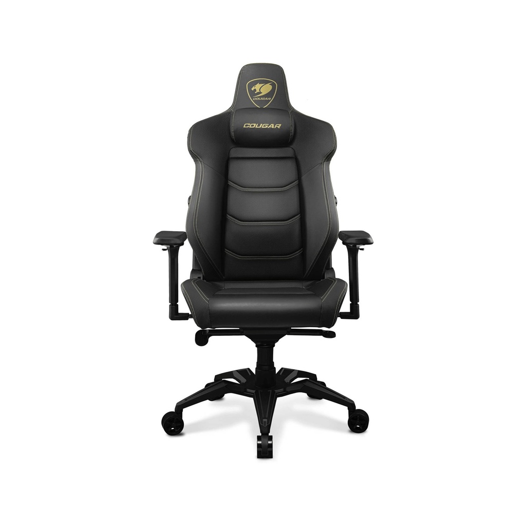 [3MEVOGLB.0001] Cougar Armor Evo Royal Breathable PVC Leather Built-in 4-Way Curved Lumbar Support, Magnetic Neck Pillow Foam 4D Armrests - Black