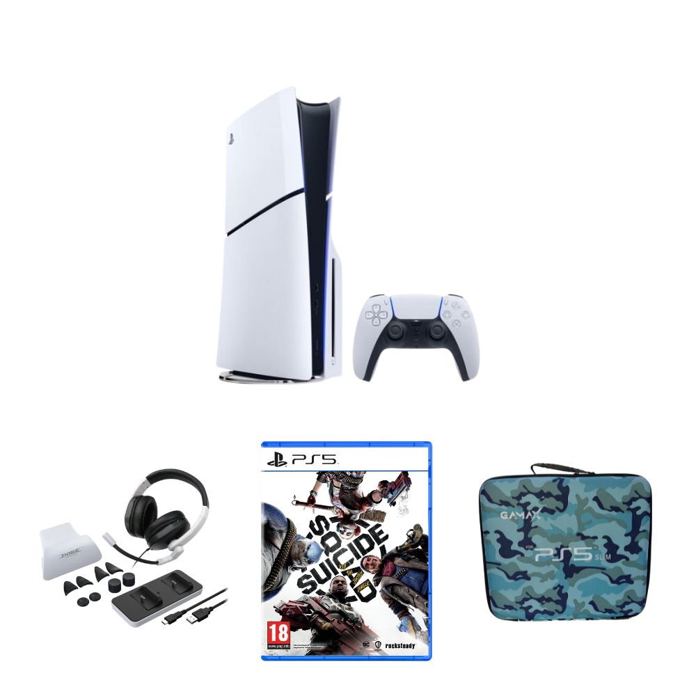 [508912] PlayStation 5 Slim Disk Bundle Console + Gamax Storage Bag + Dobe 12-in-1 & Suicide Squad Game