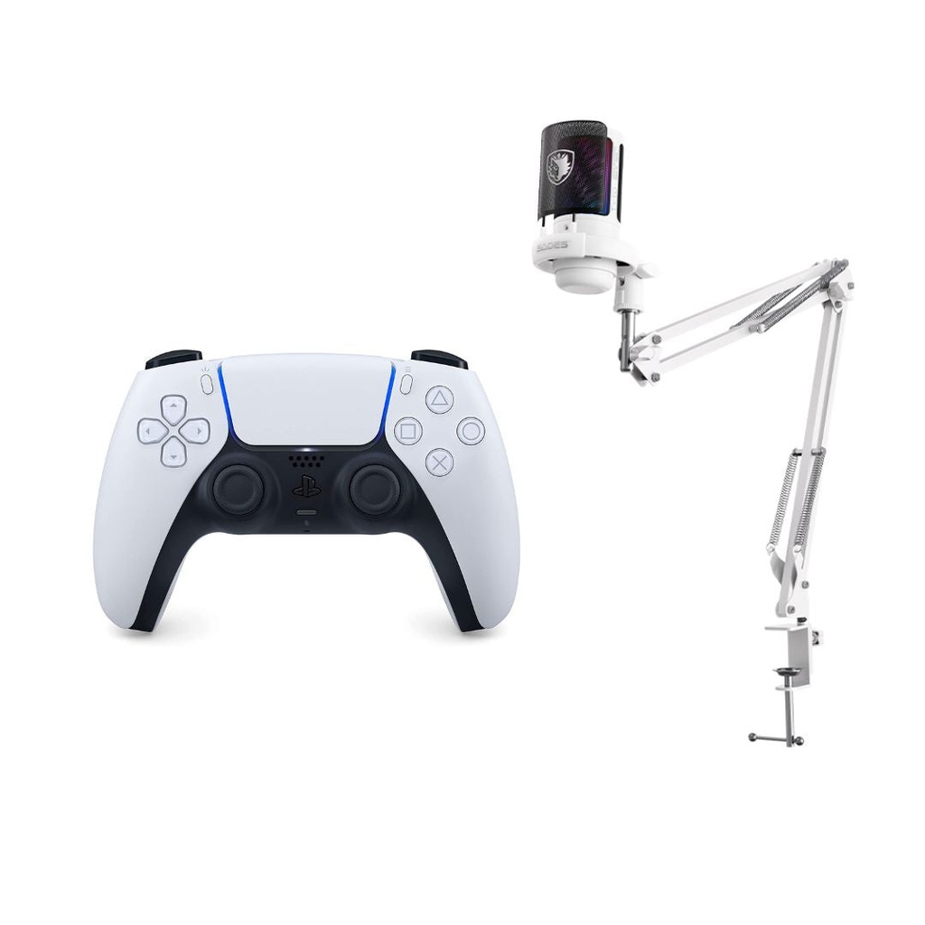 [507667] DualSense Wireless Controller PS5 White + Sades ME6S Tyto Gaming Microphone White Bundle