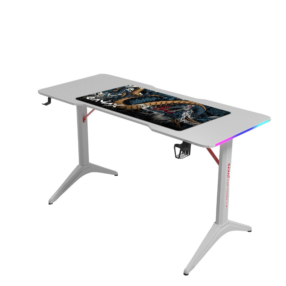 [507925] Gamax D2208W RGB Carbon fiber Gaming Table 120*60*74 cm with Mousepad - White (Installation Not Included)