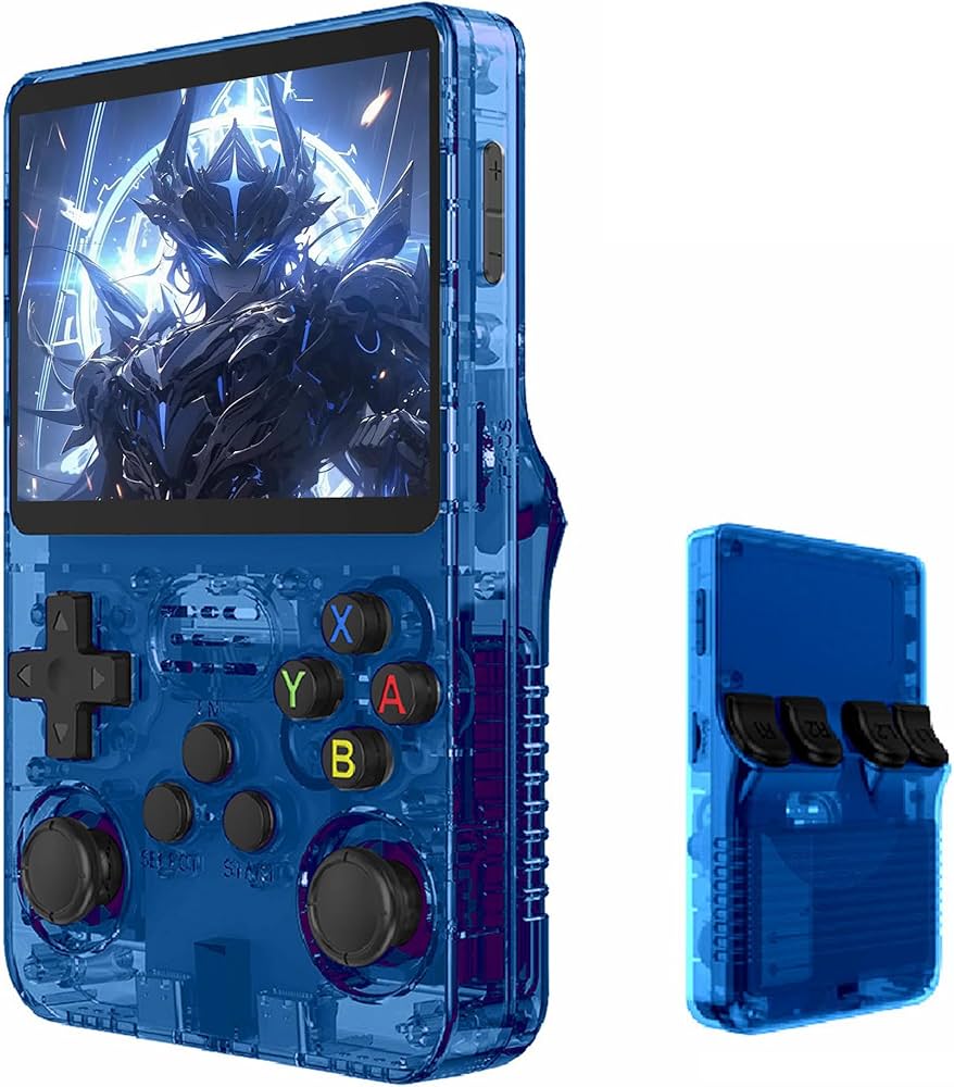 [507938] R36S Retro Handheld Video Game Console 3.5 Inch 64GB - Transparent Blue