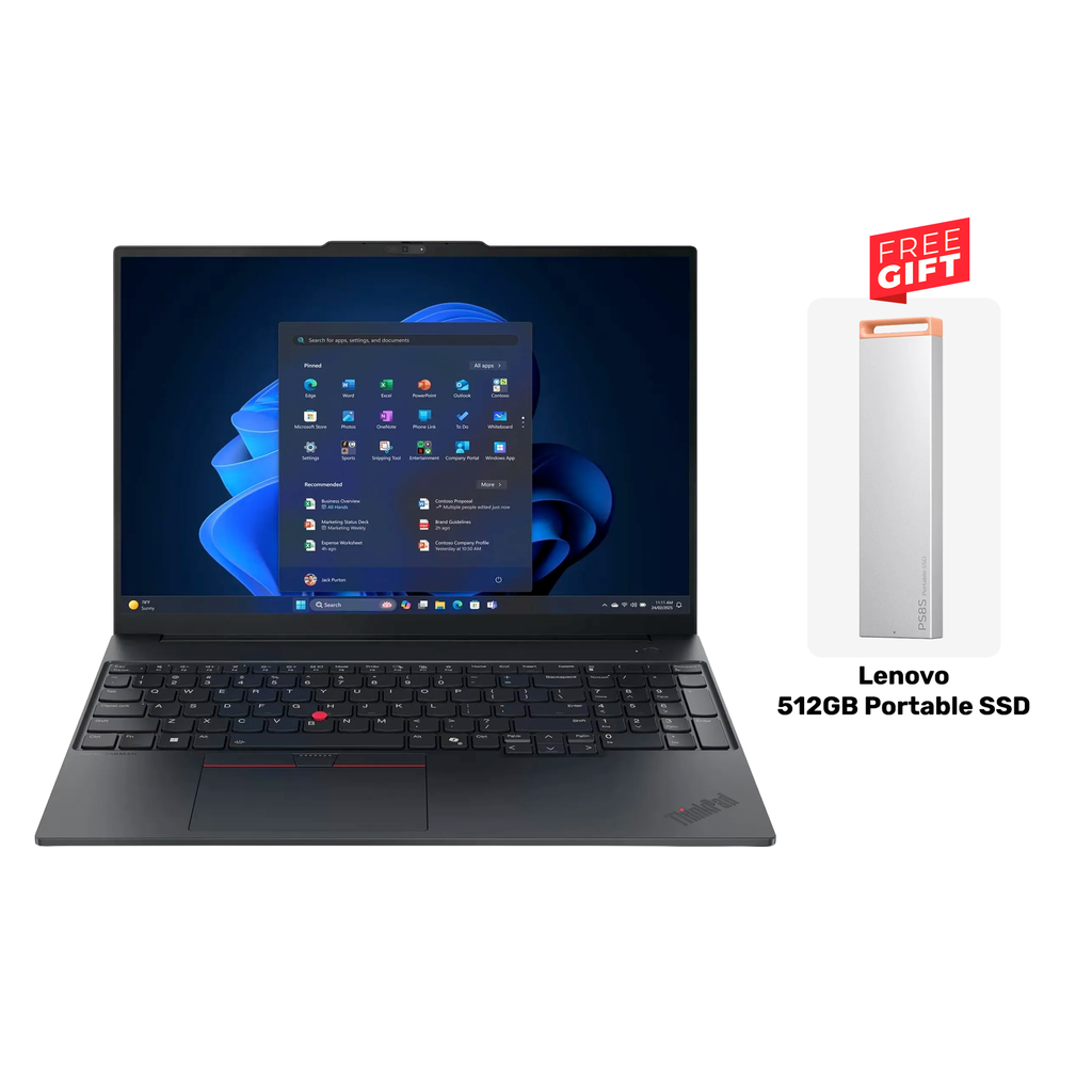 [21TF0058GQ] Lenovo ThinkPad E16 Gen 3 Laptop, Intel Core 7 240H Processor, 16GB RAM DDR5, 512GB SSD NVMe, Integrated Intel Graphics, 16" WUXGA IPS 60Hz Anti-glare Display, Backlit English Keyboard, Windows 11 Pro (License) + Free Gift Lenovo 512GB Portable SSD