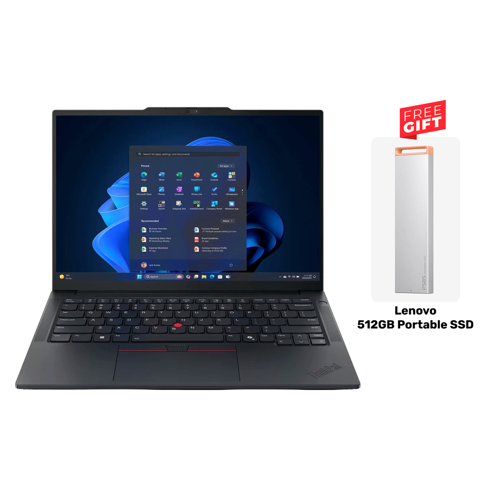 [21T90059GQ] Lenovo ThinkPad E14 Gen 7 Laptop, Intel Core 7 240H Processor, 16GB RAM DDR5, 512GB SSD NVMe, Integrated Intel Graphics, 14" WUXGA (1920x1200) IPS 60Hz Display, Backlit, English Keyboard, Windows 11 Pro (License) + Free Gift Lenovo 512GB Portable SSD