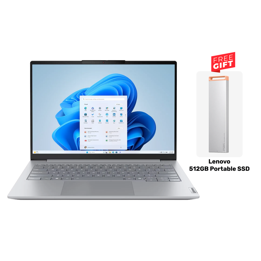 [21SJ002AGR] Lenovo ThinkBook 14 Gen 8 Laptop, Intel Core Ultra 5 225U Processor, 16GB DDR5 RAM, 512GB SSD NVMe, Integrated Intel Graphics, 14" WUXGA IPS 60Hz Display, Backlit Keyboard, Windows 11 Pro License + + Free Gift Lenovo 512GB Portable SSD