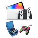 Nintendo Switch OLED Model w/ White Joy-Con with PowerA Enhanced Wired Controller for Nintendo Switch Splatoon 2 & DOBE Storage Bag For Nintendo Switch/Switch Oled - Blue