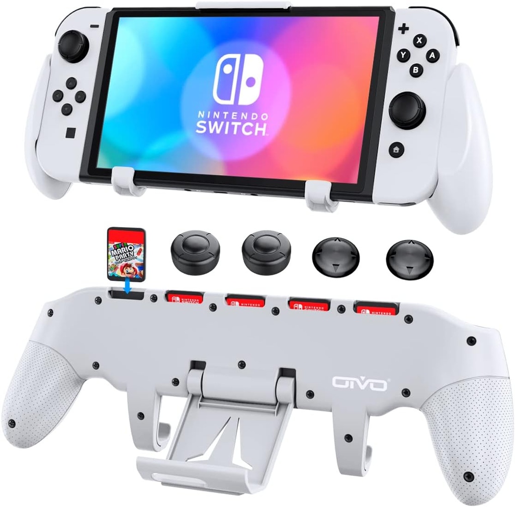 [63548] Oivo Asymmetrical handheld grip with adjustable stand For Nintendo Switch (White)