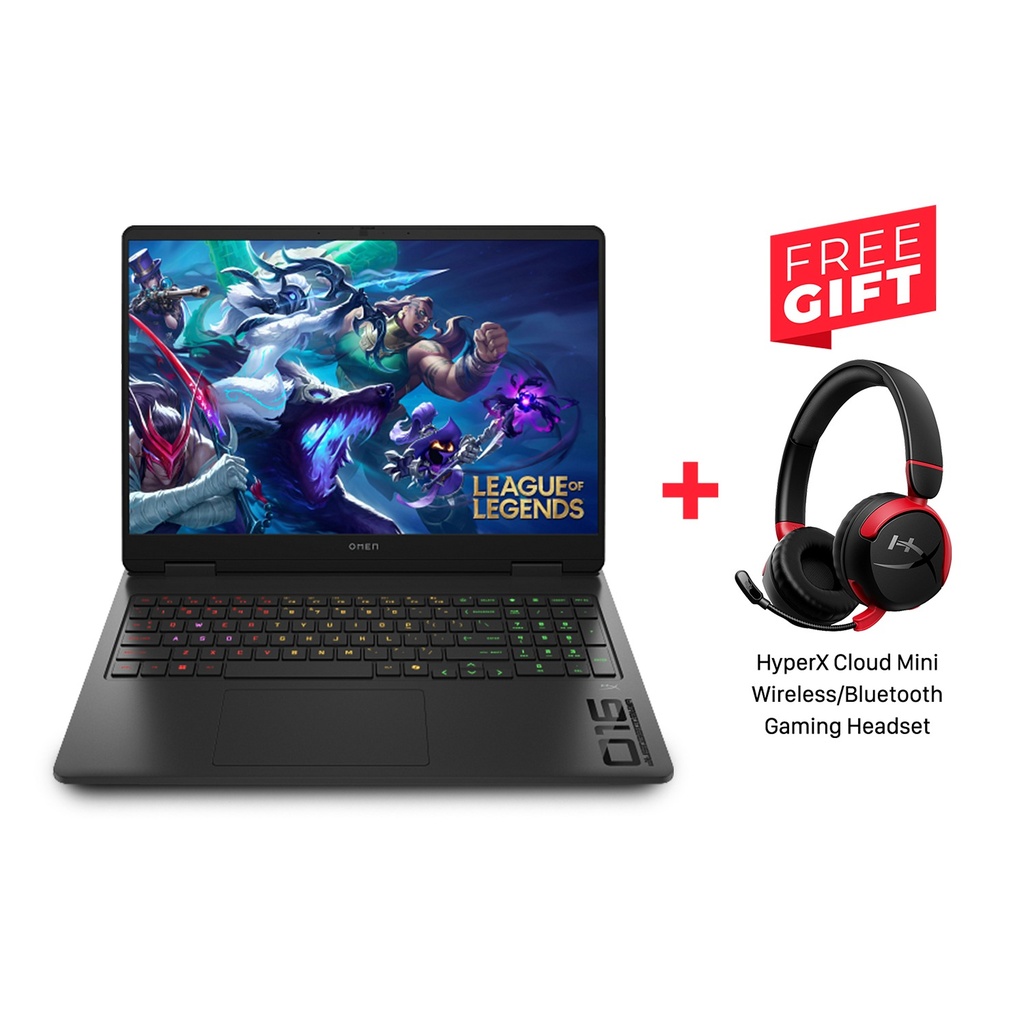 [CK4B7EA] HP Omen(16-AM0030NE) Gaming Laptop, Intel Core i7-14650HX, 16GB D5 RAM, 512GB SSD NVMe, RTX 5070 8GB VGA, 16" 2K IPS 165Hz Display, RGB Keyboard, Windows 11 Pro (License), Shadow Black + HyperX Cloud Mini Wireless Gaming Headset 7G8F1AA