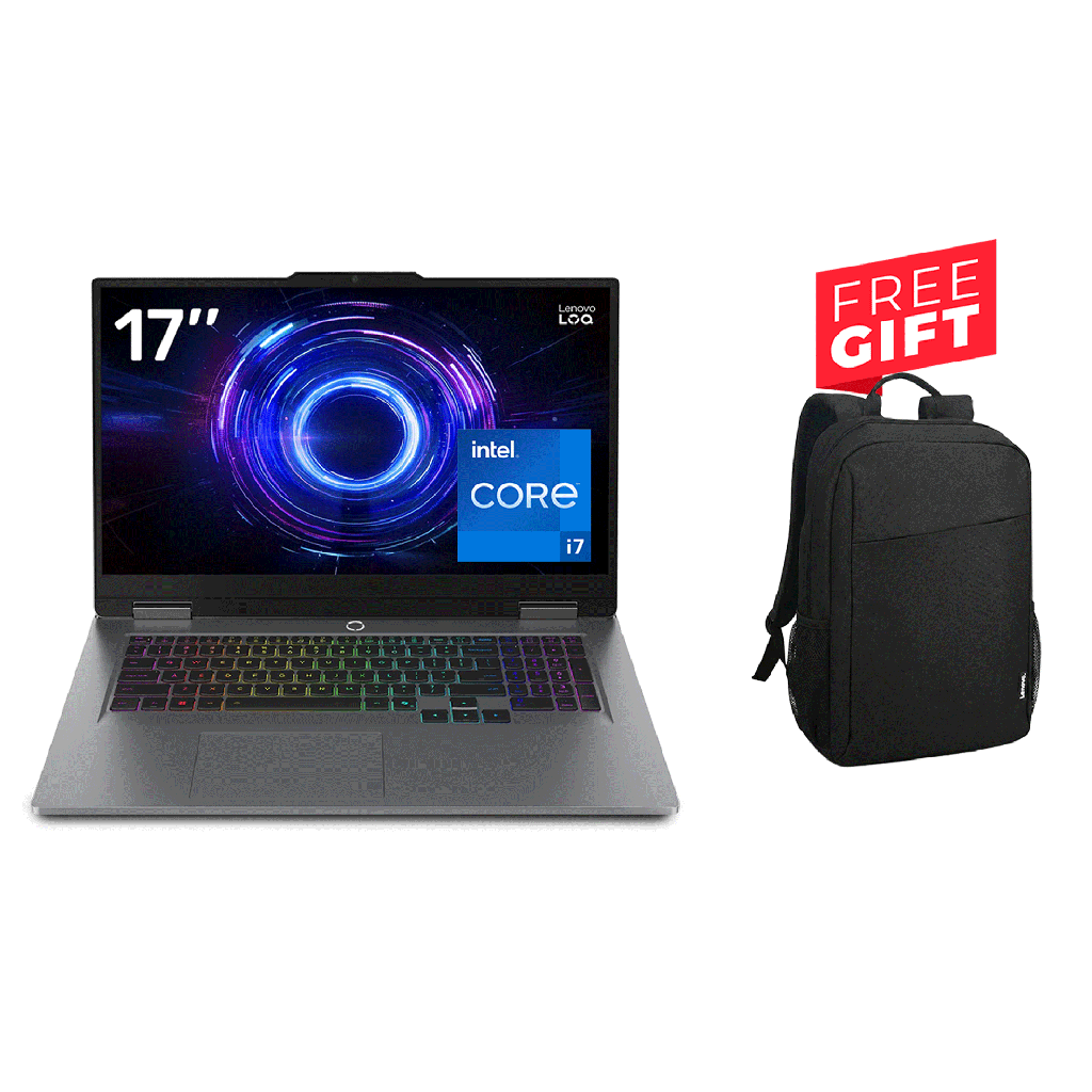[83JH00BTAX] Lenovo LOQ 17IRX10, Intel Core i7-14700HX Processor, 16GB RAM DDR5, 512GB SSD NVMe, RTX 5060 8GB Graphics, RGB Backlit Keyboard, 17.3’’ FHD IPS 165Hz Display, Windows 11 Pro (License), Luna Grey + Free Gift Lenovo Laptop Bag