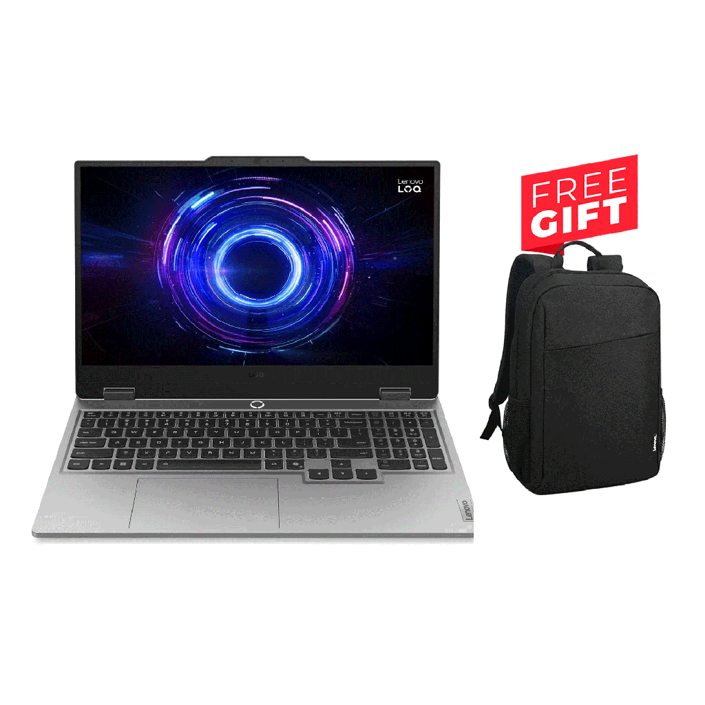 [83DV000EAX] Lenovo Loq 15IRX9 Gaming Laptop, Intel Core i7-13650HX Processor, 16GB DDR5 RAM, 512GB NVMe Gen4 SSD, RTX 3050 6GB Graphics, 15.6" FHD IPS 144Hz Display, White Backlit Keyboard, Windows 11 Pro License, Luna Grey + Free Gift Lenovo Laptop Bag