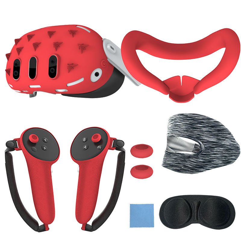 [501610] Gamax Meta Quest 3 Hexagon Flat Silicone Protective Case Set - Red