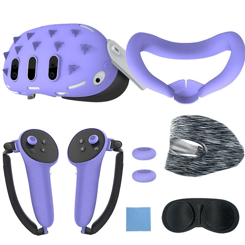 [501609] Gamax Meta Quest 3 Hexagon Flat Silicone Protective Case Set - Purple