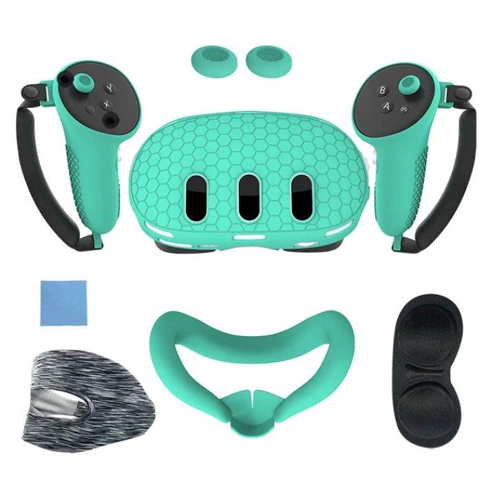 [501611] Gamax Meta Quest 3 Hexagon Flat Silicone Protective Case Set - Green
