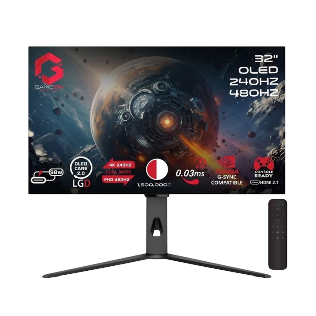 [GO32OLED4K] GAMEON GO32OLED 4K Signature X Series 32" Dual Switch OLED IPS 4K UHD 240Hz/FHD 480 Hz 0.3 ms HDMI 2.1 Gaming Monitor (Supports PS5)-Black