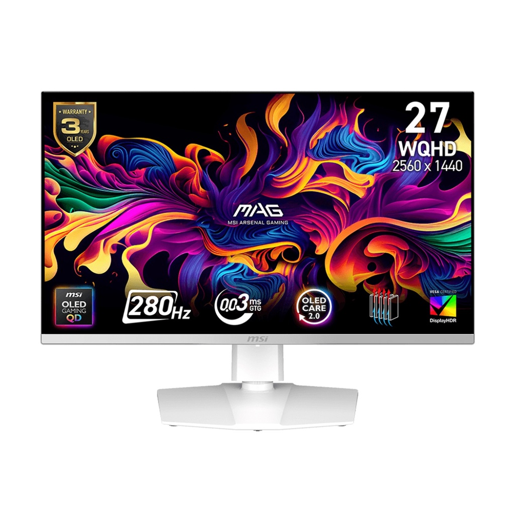 [9S6-3CD79A-040] MSI MAG 272QPW QD-OLED X28 27" 2K WQHD 280Hz 0.03ms GTG Custom HeatSink,Vesa True Black 400 With Adaptive-Sync Gaming Monitor-White