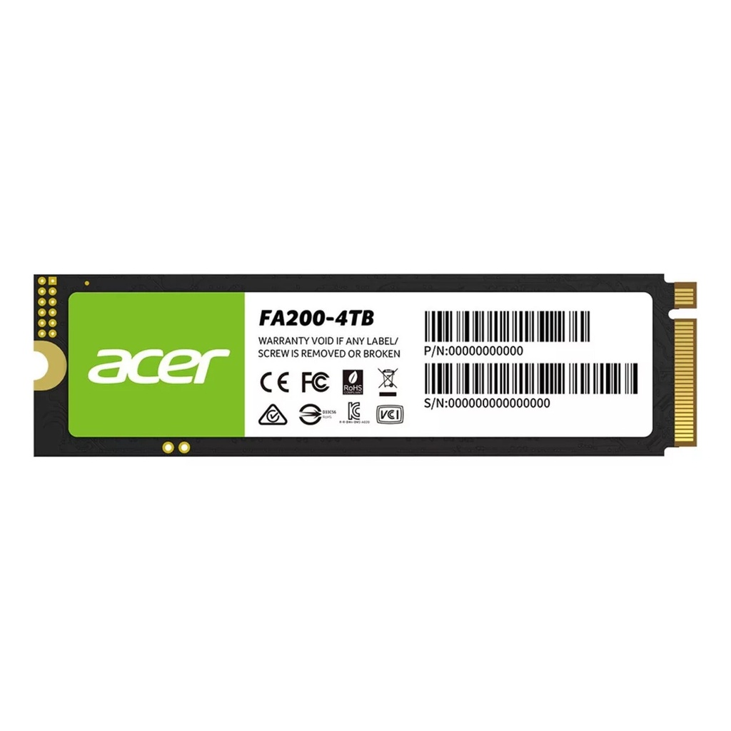 [BL.9BWWA.150] Acer FA200 4TB PCIe Gen4x4 M.2 NVMe SSD UpTo 7200MB/s Read & UpTo 6200MB/s Read