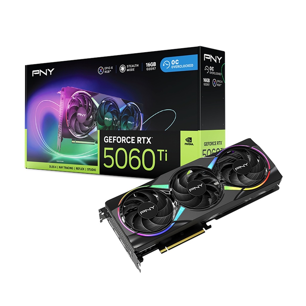 [VCG5060T16TFXXPB1-O] PNY GeForce RTX 5060Ti 16GB EPIC-X RGB™ Stealth Mode OC GDDR7 Graphic Card