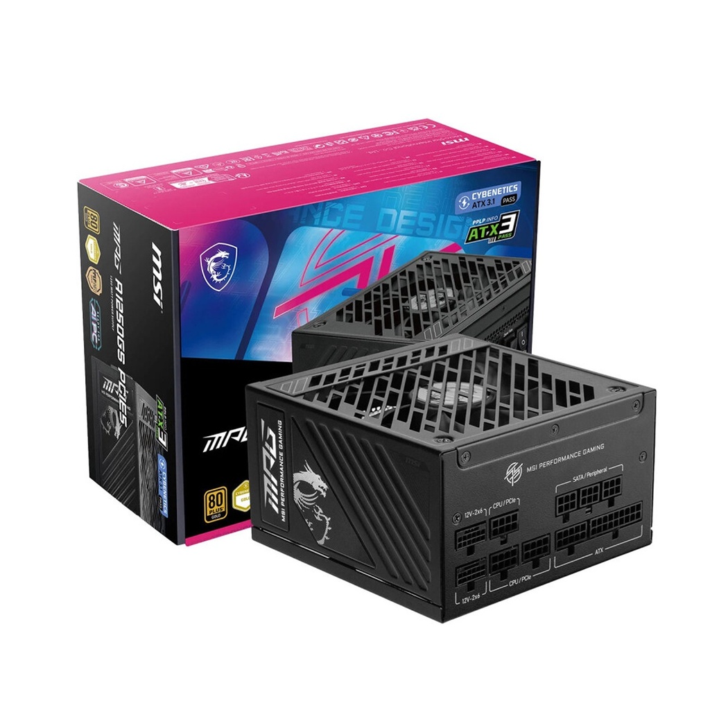 [306-7ZPFX18-CEO] MSI MPG A1250GS 80PLUS Gold 1250W Cybenetic Gold ATX 3.1 PCIe 5 Ready Power Supply