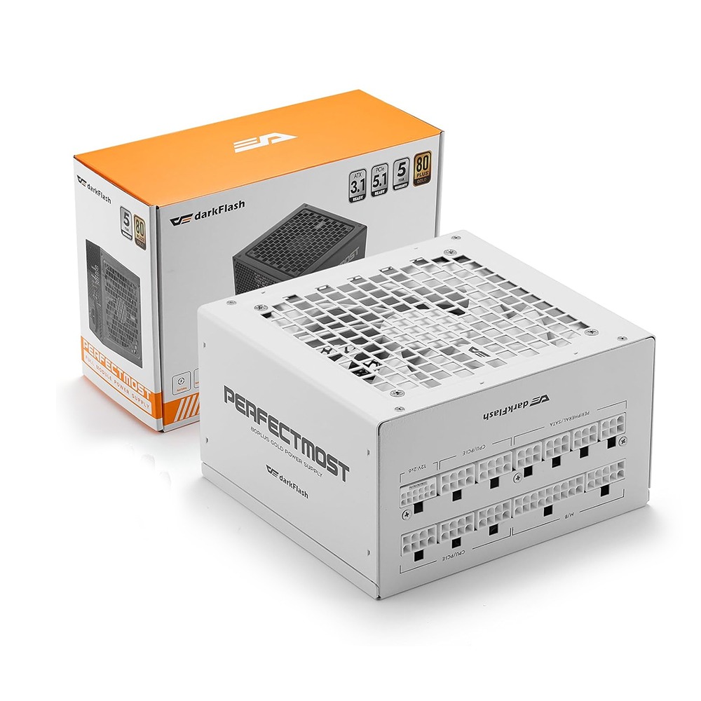 [PMT850A3-WHITE] DarkFlash PMT850 80 Plus Gold Fully Modular 850W ATX 3.1 & PCIe 5.1 Power Supply - White