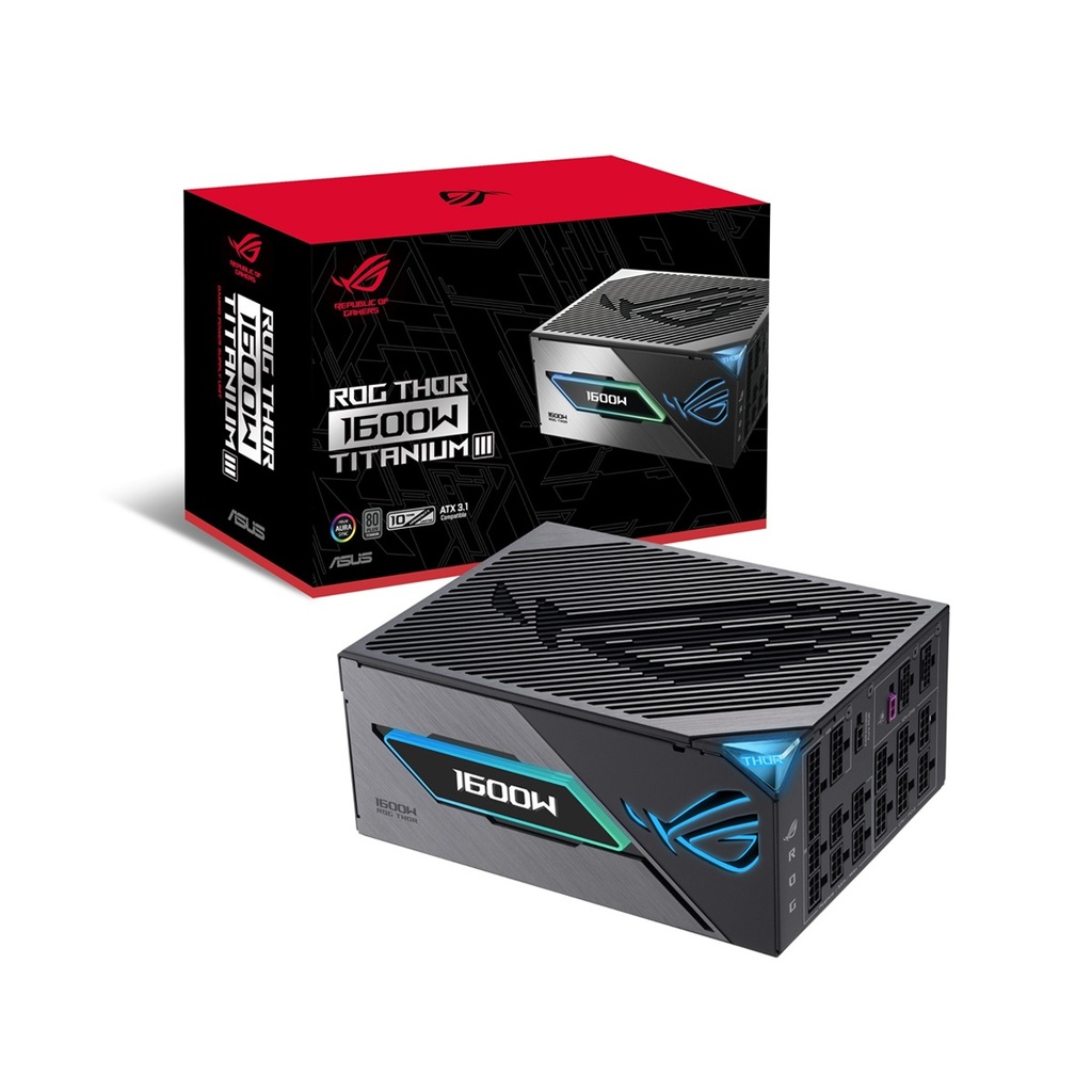 [90YE00V1-B0NA00] ASUS ROG THOR 1600W Titanium III Fully Modular Power Supply, 80 Plus Titanium Efficiency, Cybenetics Titanium Certification, Active PFC, ATX 3.1 Standard, GaN MOSFET Technology | 90YE00V1-B0NA00