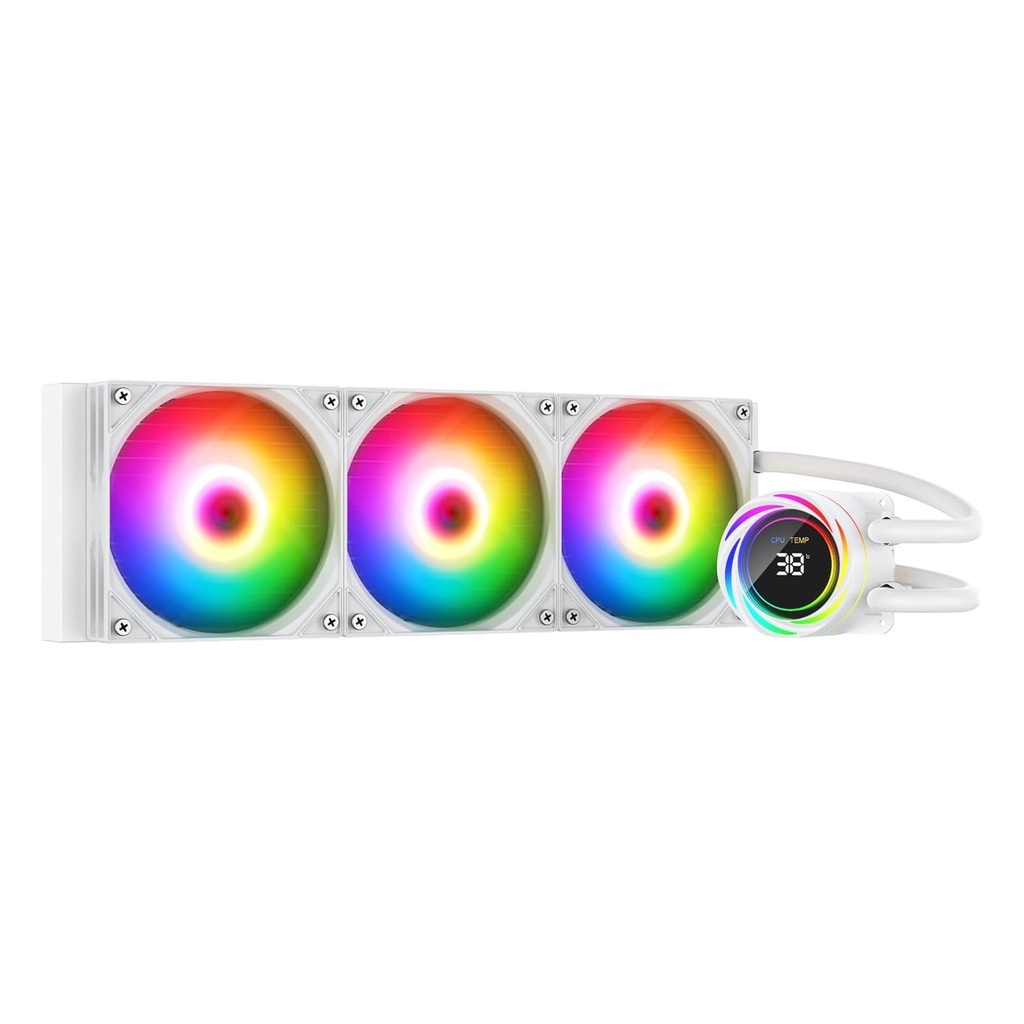 [NivoraVibe360-W] Tortox Nivora Vibe 360 ARGB Liquid CPU Cooler, Triple 120mm PWM Fans, Compatible with Intel LGA18xx/1700/1200/115x & AMD AM5/AM4 - White