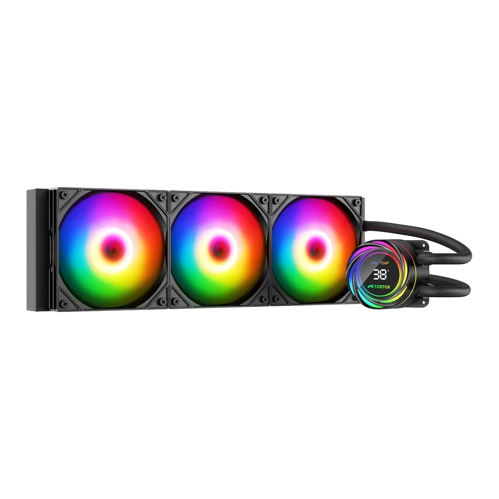 [NivoraVibe360-B] Tortox Nivora Vibe 360 ARGB Liquid CPU Cooler, Triple 120mm PWM Fans, Compatible with Intel LGA18xx/1700/1200/115x & AMD AM5/AM4 - Black