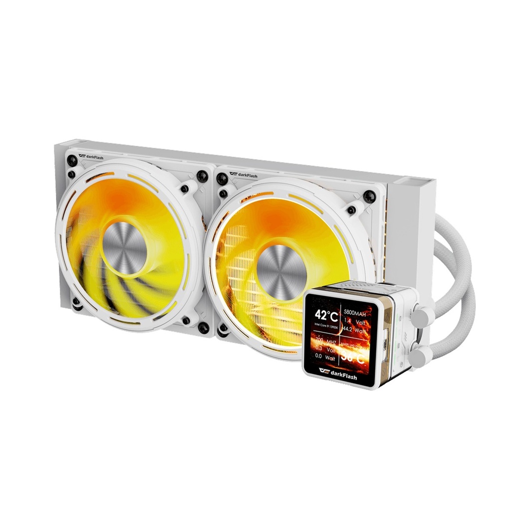 [DE240-WHITE] DarkFlash EXPLORE DE240 ARGB 240mm AIO Liquid CPU Cooler with 2.88" LCD Screen - White
