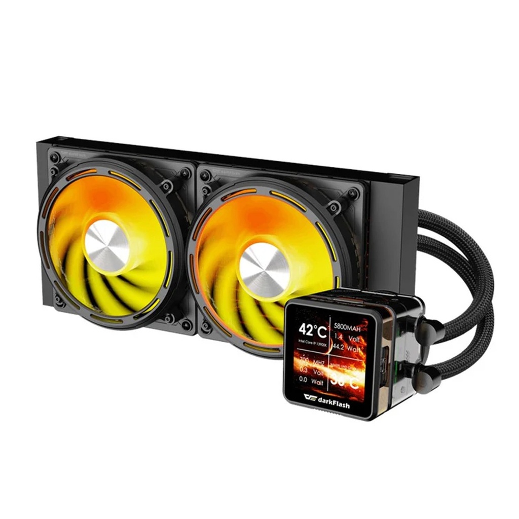[DE240-BLACK] DarkFlash EXPLORE DE240 ARGB 240mm AIO Liquid CPU Cooler with 2.88" LCD Screen - Black