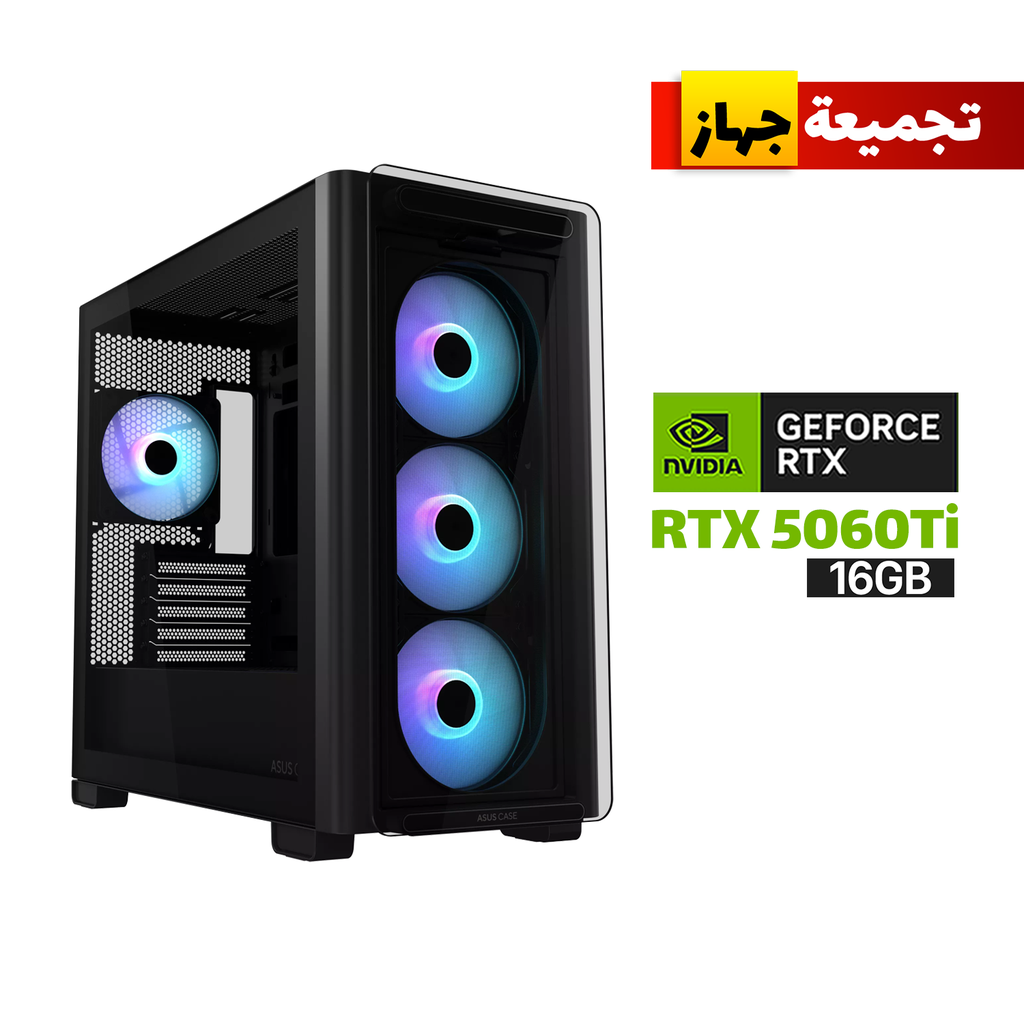 [90DC00K0-B19010-GPC4] Gaming PC i5-14400F Processor, H610M DDR5 Motherboard, 16GB DDR5 RAM, 1TB NVMe SSD, RTX 5060 Ti 16GB VGA, 750 WATT PSU, Asus A23 Plus Mid Tower Front Side & Left Side, USB Wi-Fi Adapter, Windows 11 Pro (License)