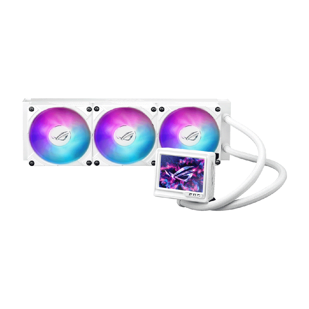 [90RC0132-M0EAY0] Asus ROG Ryujin III 360 ARGB Extreme Gen 2, 3.5" LCD, Magnetic Daisy-Chainable Fan, 360MM CPU Liquid Cooler - White