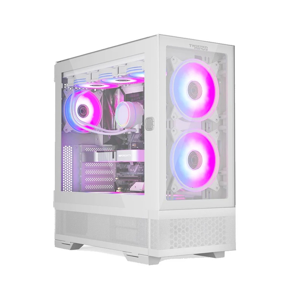 [TM-X5-W] Twisted Minds Minimalist-04 Mid-Tower Tempered Glass Side & Front Panel with 4 RGB Fans - White