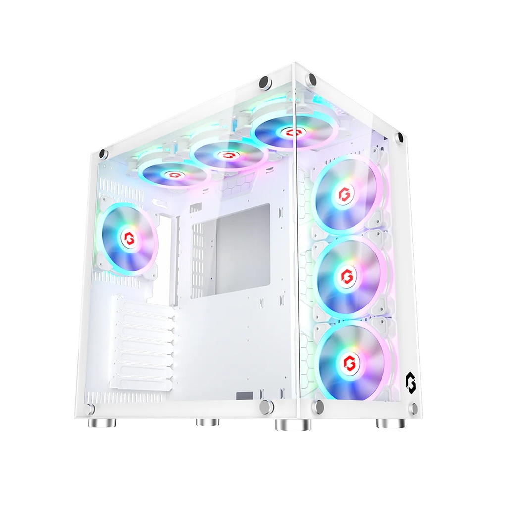 [GO-EMPERORII-A] GameOn Emperor Arctic II Series Mid Tower Two Panel Front & Left Side Tempered Glass Case with 7 ARGB Fans - White