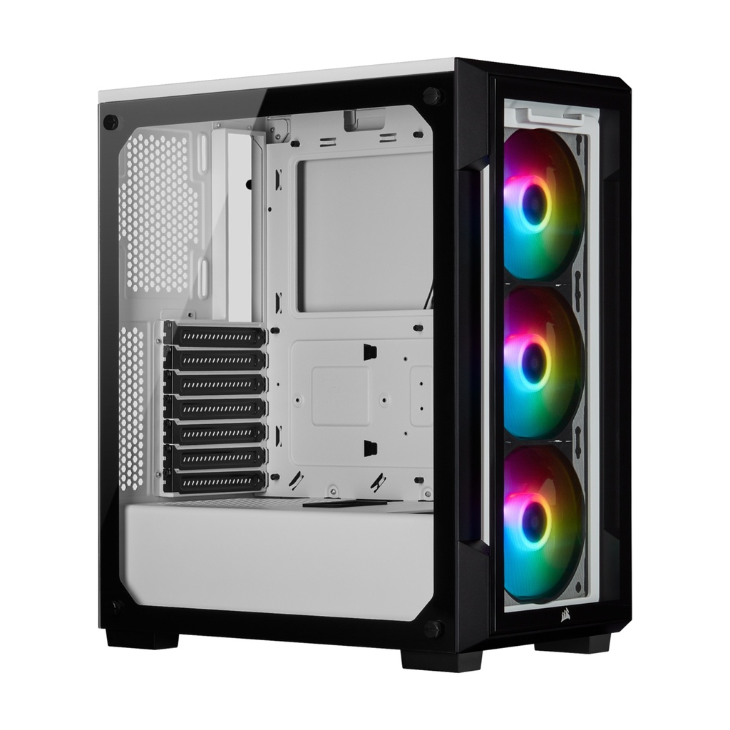 [CC-9011191-WW] Corsair iCUE 220T RGB Mid-Tower Steel Plastic Side Tempered Glass Panel Case With 3 RGB Fans - White
