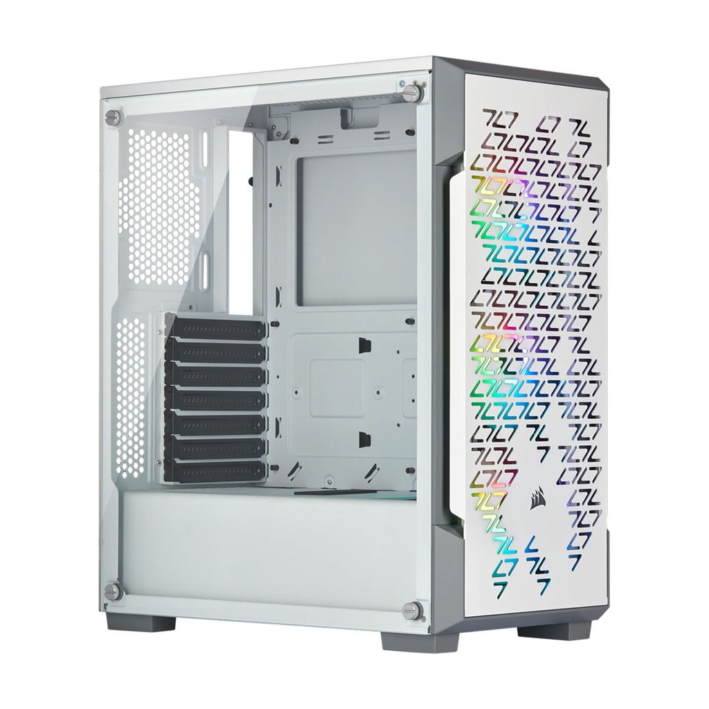 [CC-9011174-WW] Corsair iCUE 220T RGB Mid-Tower Steel Plastic Side Tempered Glass Panel Case With 3 RGB Fans - White
