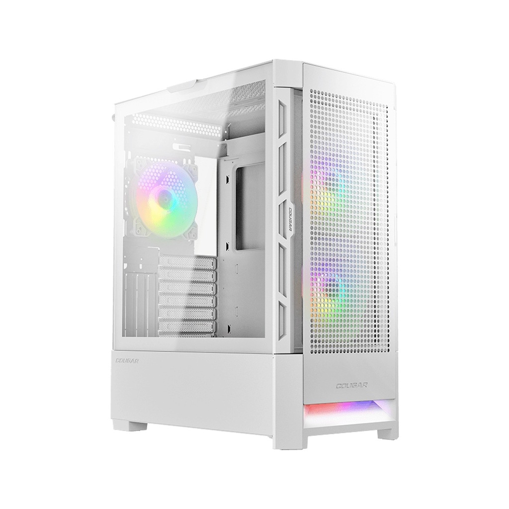 [385ZD10.0005] Cougar Air Face Mid Tower Tempered Glass Side Panel Case with 3 RGB Fans - White