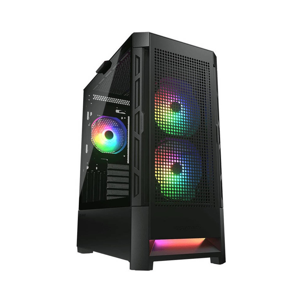 [385ZD10.0004] Cougar Air Face Mid Tower Tempered Glass Side Panel Case with 3 RGB Fans - Black
