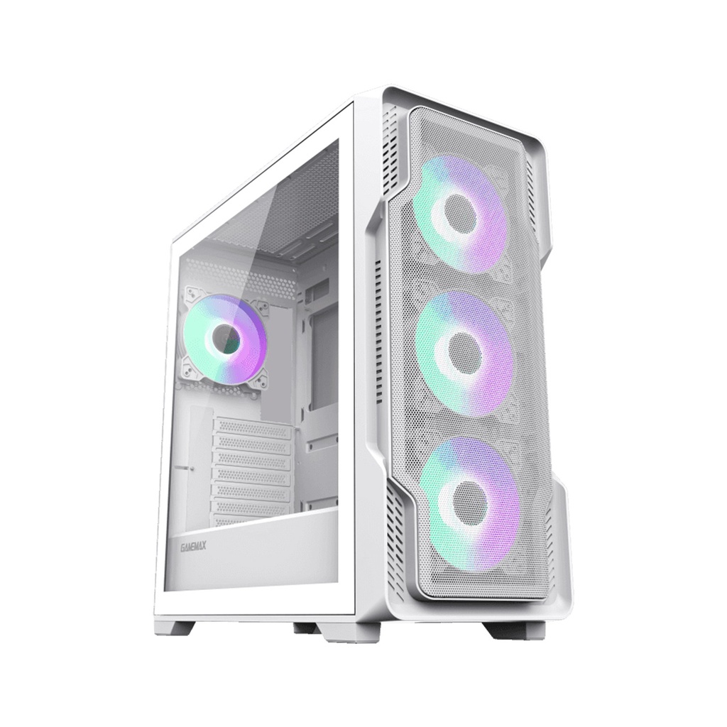 [SIEGE-WHT] GameMax Siege E-ATX Full Tower Mesh Tempered Glass Side Panel Case with 4 RGB Fans - White