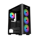 Sharx Striker Mid Tower Two Panel Front & Left Side Tempered Glass Case with 4 RGB Fans - Black