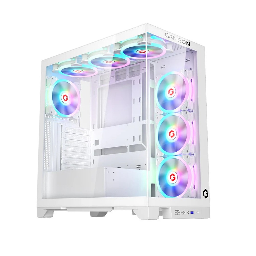 [GO-EMPERORIV-A] GameOn Emperor Mid Night IV Series Mid Tower Tempered Glass Side Panel Case with 7 ARGB Fans - White