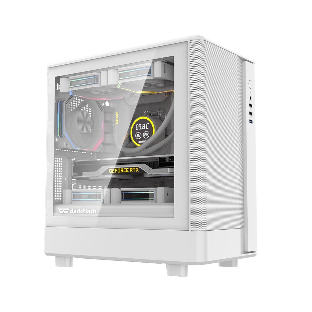 [DB330M-W] Darkflash DB330M M-ATX Fornt & Left Side Tempered Glass Panel Case With 3 ARGB Fans - White