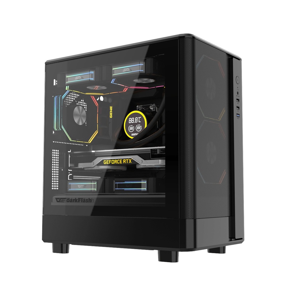 [DB330M-B] Darkflash DB330M M-ATX Fornt & Left Side Tempered Glass Panel Case With 3 ARGB Fans - Black
